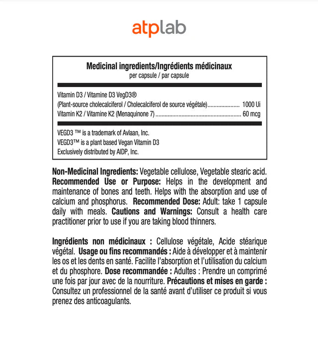 ATP - Vitamine D3+K2 - 60 capsules
